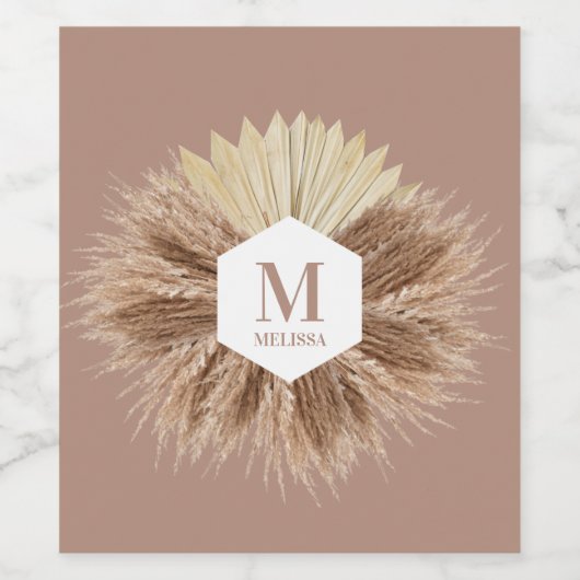 Rustisch monogram Neutrale Kleuren Warm Wijn Etiket (Enkel label)