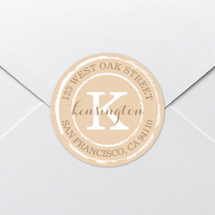  Rustisch Monogram   Rond adres Ronde Sticker