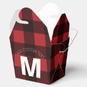 Rustisch monogram rood en zwart buffel patroonmono bedankdoosjes (Geopend)