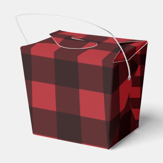 Rustisch monogram rood en zwart buffel patroonmono bedankdoosjes (Achterkant)