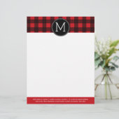 Rustisch monogram rood en zwart buffel patroonmono briefhoofd sjabloon (Staand voorkant)