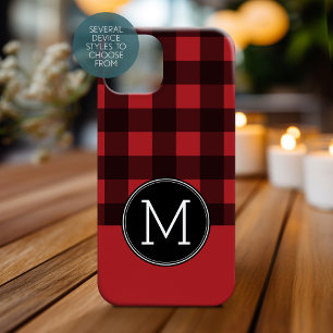 Rustisch monogram rood en zwart buffel patroonmono Case-Mate iPhone case
