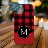 Rustisch monogram rood en zwart buffel patroonmono Case-Mate iPhone case