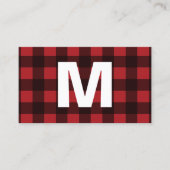 Rustisch monogram rood en zwart buffel patroonmono contactkaartje (Voorkant)