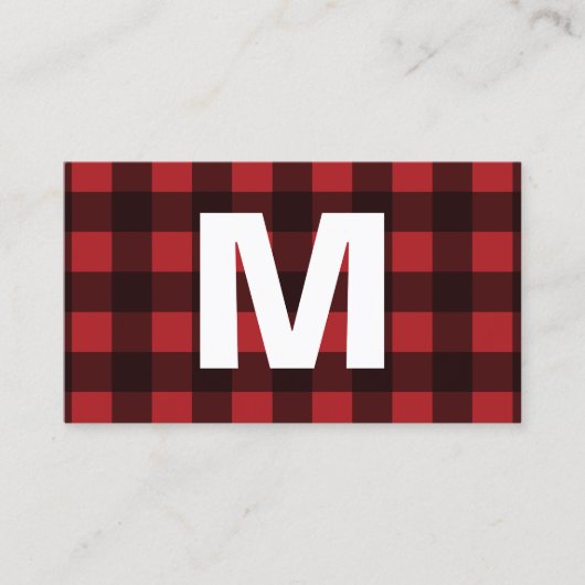 Rustisch monogram rood en zwart buffel patroonmono contactkaartje (Voorkant)