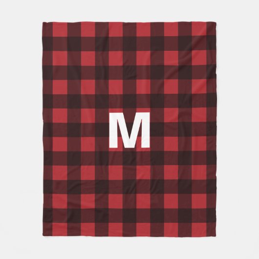Rustisch monogram rood en zwart buffel patroonmono fleece deken (Voorkant)
