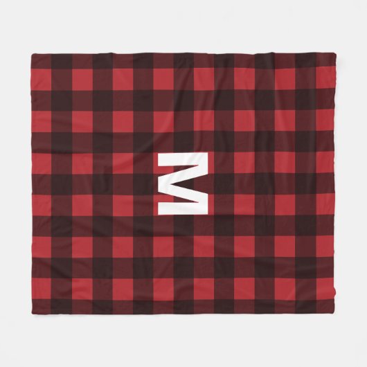 Rustisch monogram rood en zwart buffel patroonmono fleece deken (Voorkant (Horizontaal))