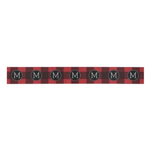 Rustisch monogram rood en zwart buffel patroonmono grosgrain lint (Voorkant)