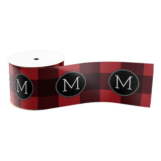 Rustisch monogram rood en zwart buffel patroonmono grosgrain lint (Spoel)