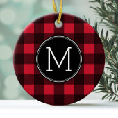 Rustisch monogram rood en zwart buffel patroonmono keramisch ornament