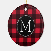 Rustisch monogram rood en zwart buffel patroonmono keramisch ornament (Links)