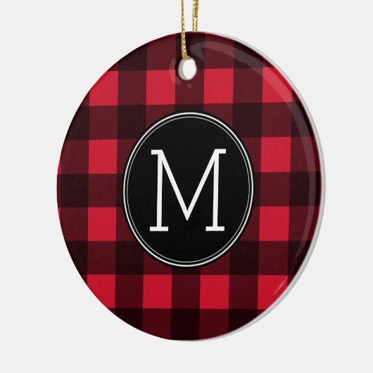 Rustisch monogram rood en zwart buffel patroonmono keramisch ornament (Links)