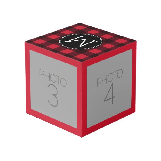 Rustisch monogram rood en zwart buffel patroonmono kubus (Achter hoekig)