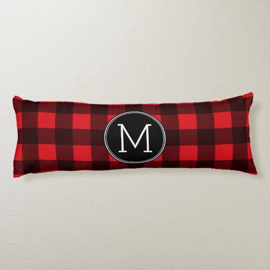 Rustisch monogram rood en zwart buffel patroonmono lichaamskussen (Achterkant)