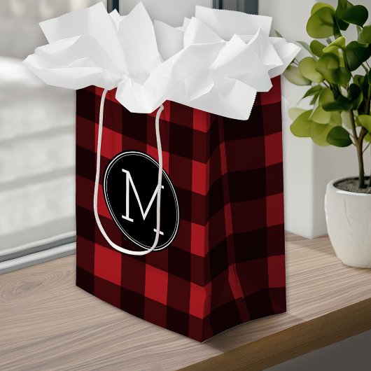 Rustisch monogram rood en zwart buffel patroonmono medium cadeauzakje