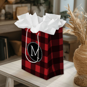 Rustisch monogram rood en zwart buffel patroonmono medium cadeauzakje
