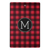 Rustisch monogram rood en zwart buffel patroonmono mini klembord (Achterkant)
