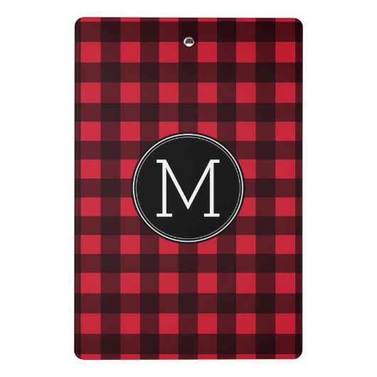Rustisch monogram rood en zwart buffel patroonmono mini klembord (Achterkant)