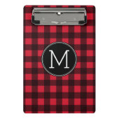 Rustisch monogram rood en zwart buffel patroonmono mini klembord (Voorkant)