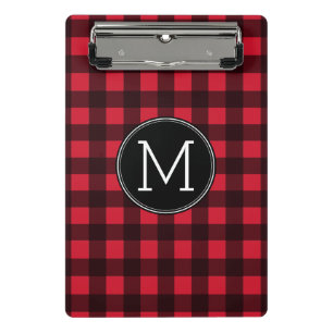 Rustisch monogram rood en zwart buffel patroonmono mini klembord