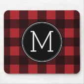 Rustisch monogram rood en zwart buffel patroonmono muismat (Voorkant)