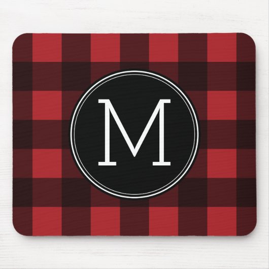 Rustisch monogram rood en zwart buffel patroonmono muismat (Voorkant)