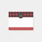 Rustisch monogram rood en zwart buffel patroonmono post-it® notes (Voorkant)