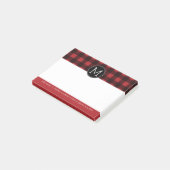 Rustisch monogram rood en zwart buffel patroonmono post-it® notes (Schuin)