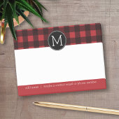 Rustisch monogram rood en zwart buffel patroonmono post-it® notes