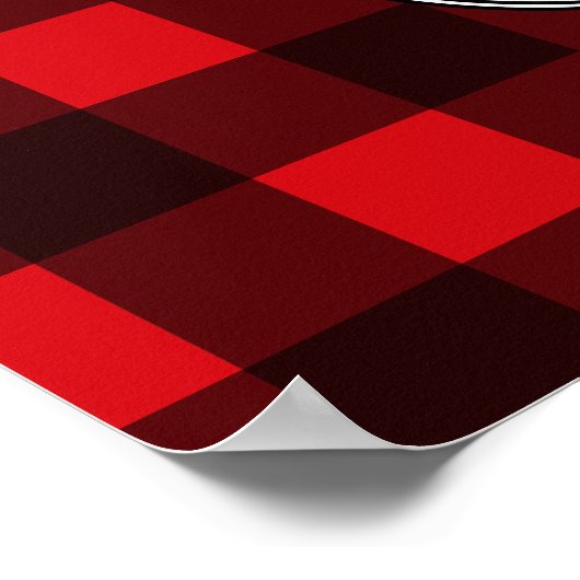 Rustisch monogram rood en zwart buffel patroonmono poster (Hoek)