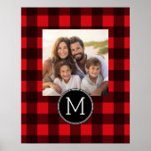 Rustisch monogram rood en zwart buffel patroonmono poster (Voorkant)