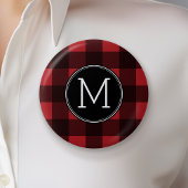 Rustisch monogram rood en zwart buffel patroonmono ronde button 5,7 cm
