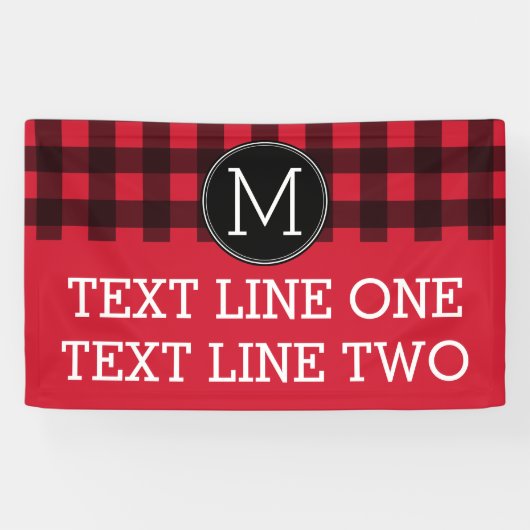 Rustisch monogram rood en zwart buffel patroonmono spandoek (Horizontaal)