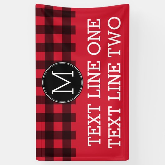 Rustisch monogram rood en zwart buffel patroonmono spandoek (Verticaal)