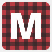 Rustisch monogram rood en zwart buffel patroonmono vierkante sticker (Voorkant)