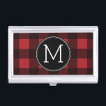 Rustisch monogram rood en zwart buffel patroonmono visitekaarthouder<br><div class="desc">Een robuust en mannelijk ontwerp met een ruimte voor monogrammen. Een klassiek,  traditioneel patroon dat al jaren bestaat. Als u het kunstwerk moet aanpassen of de doopvont veranderen,  kunt u op het aanpassingsgebied klikken. Dit zal u aan het ontwerphulpmiddel nemen waar u vele veranderingen kunt aanbrengen.</div>