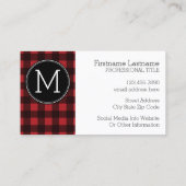 Rustisch monogram rood en zwart buffel patroonmono visitekaartje (Achterkant)