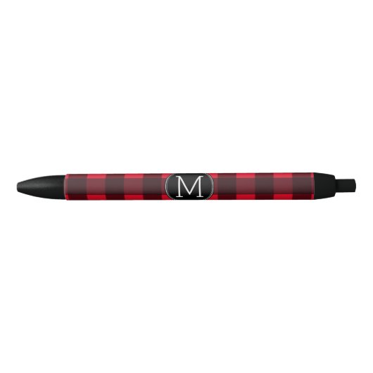 Rustisch monogram rood en zwart buffel patroonmono zwarte inkt pen (Voorkant)