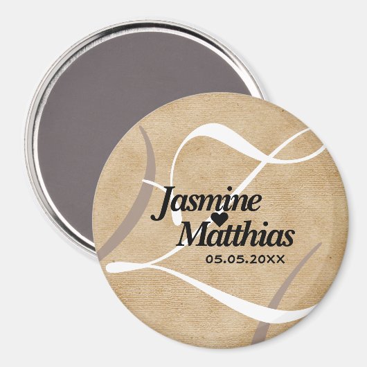 Rustisch  Monogram sparen de Datum Weddenschap Magneet (Voorkant / Achterkant)