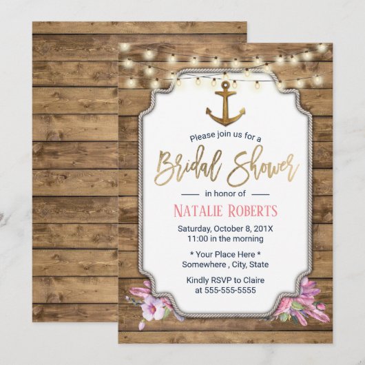 Rustisch Nautical Gold Anchor Wooden Vrijgezellenf Kaart (Voorkant / Achterkant)