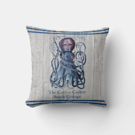 Rustisch Nautical Navy Octopus Coastal Grey wood Kussen