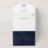 Rustisch Nautical Sailboot Navy Blue Baby shower All In One Uitnodiging (Buitenkant)