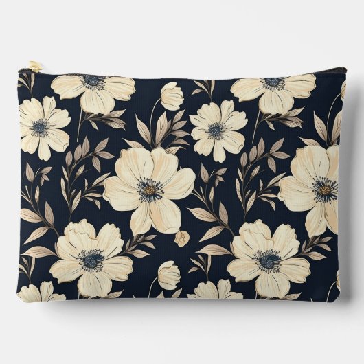 Rustisch Navyblauw Beige Bloemenweide Donker Bloem Etui (Voorkant)