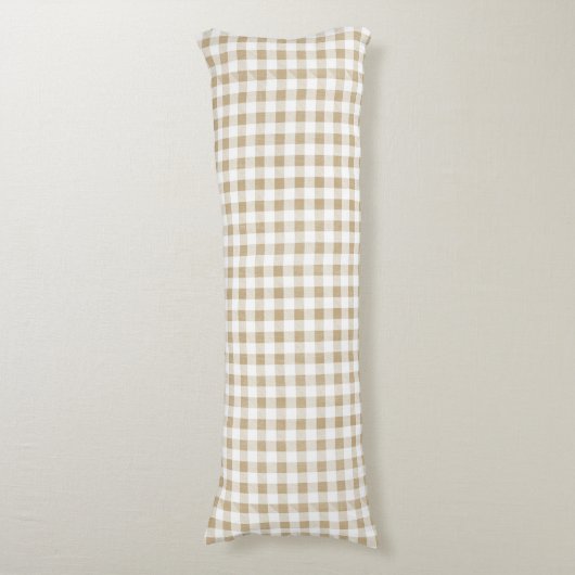 Rustisch neutraal beige Gingham Pset Lichaamskussen (Voorkant Verticaal)