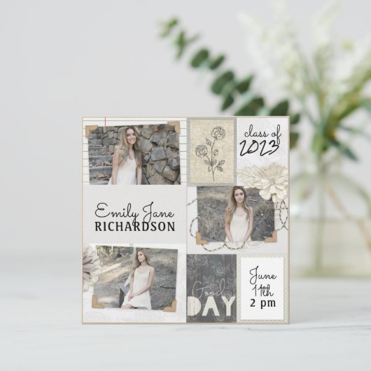 Rustisch neutraal voorgeheugen Afstuderen meisje Aankondiging (Staand voorkant)