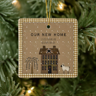 RUSTISCH NIEUW HUIS SALTBOX HUIS GEPERSONALISEERD KERAMISCH ORNAMENT