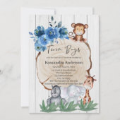 Rustisch Oerwoud Baby shower "Animal Blue Floral T Kaart (Voorkant)