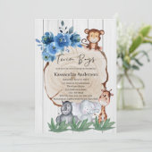 Rustisch Oerwoud Baby shower "Animal Blue Floral T Kaart (Staand voorkant)