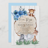Rustisch Oerwoud Baby shower "Animal Blue Floral T Kaart (Voorkant / Achterkant)