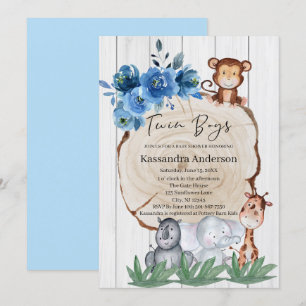 Rustisch Oerwoud Baby shower "Animal Blue Floral T Kaart